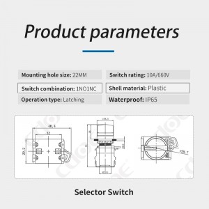 Cabeça de plástico 10a botão china la38 22MM interruptor rotativo 2 posições