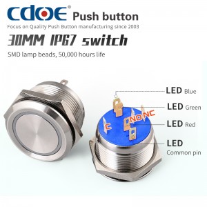 Fabricantes de interruptores de botão de 22 mm verde vermelho azul micro viagens momentâneas 12v luz LED