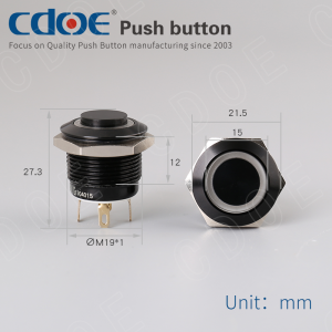 High-Visibility high head Ring LED Reset Function 19mm Black Oxide push button switches