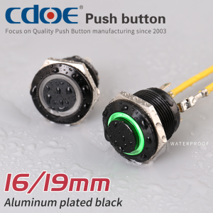 High-Visibility high head Ring LED Reset Function 19mm Black Oxide push button switches