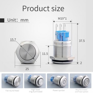 19mm 1no1nc cleaning machine push metal button switch ring led